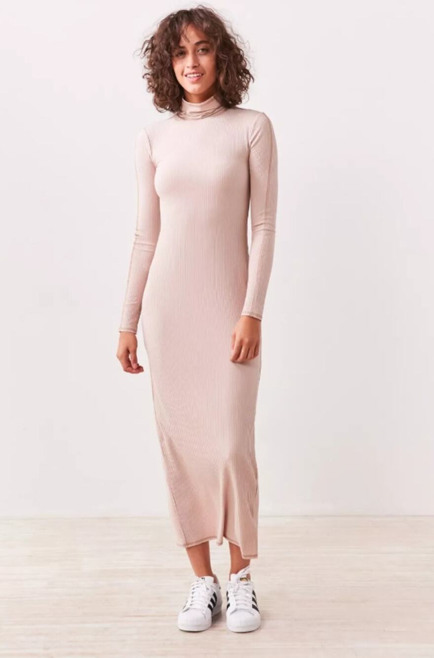 Silence + Noise Ribbed Knit Long Sleeve Turtleneck Bodycon Maxi Dress Small